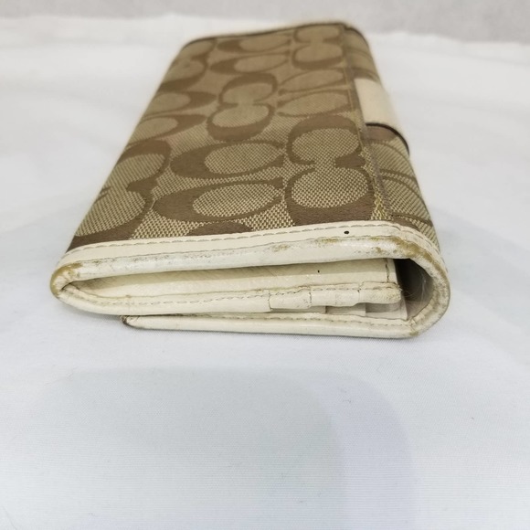 Coach Brown Signature Wallet Long Flap Front Jacquard Logo C Leather Ivory - Picture 8 of 12